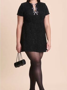 NWT Crystal Sparkle Black Mini Dress with Bow Keyhole Detail